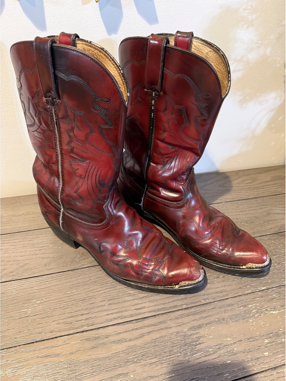 Vintage Red Leather Cowboy Boots Size 10.5